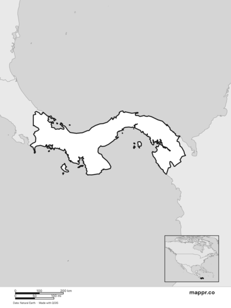 Blank political map of Panama showing its international borders without labels (black and white).