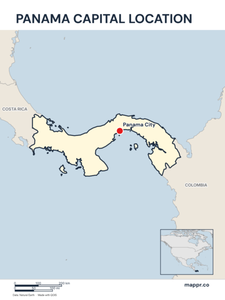 Detailed map pinpointing Panama City, the capital of Panama.