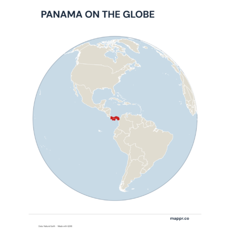 A map highlighting Panama's location on a globe, marked with a red outline.