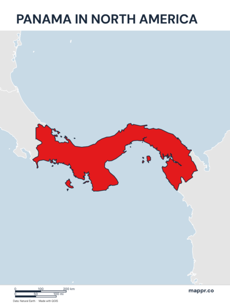 A map highlighting Panama's location on the north american continent.