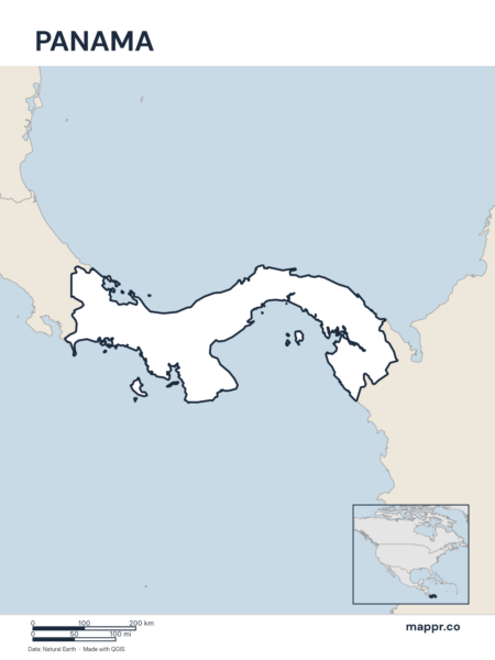 Outline map of Panama with detailed country borders.