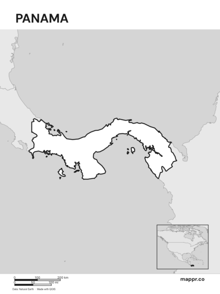 Outline map of Panama with detailed country borders (black and white).