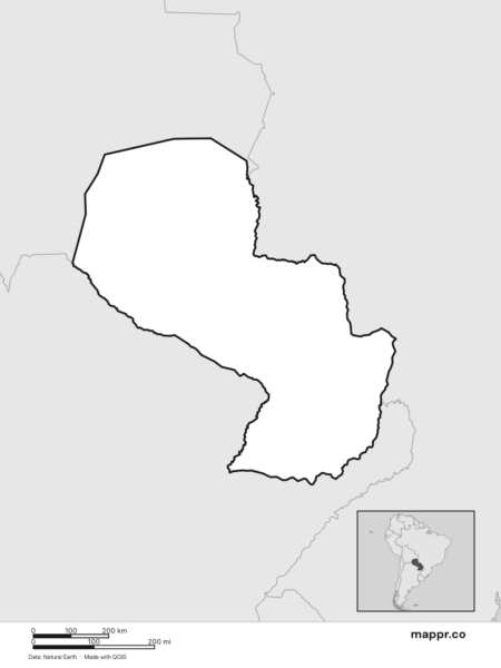 Blank political map of Paraguay showing its international borders without labels (black and white).
