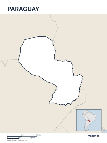 Outline map of Paraguay with detailed country borders.