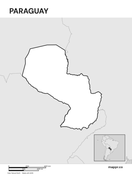 Outline map of Paraguay with detailed country borders (black and white).