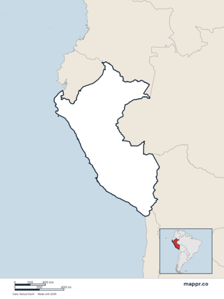 Blank political map of Peru showing its international borders without labels.