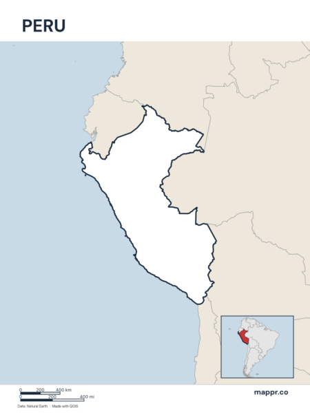 Outline map of Peru with detailed country borders.