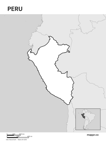 Outline map of Peru with detailed country borders (black and white).