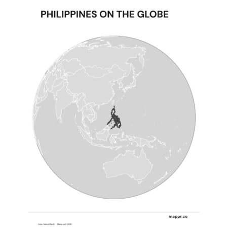 A map highlighting Philippines's location on a globe, marked with a red outline (black and white).