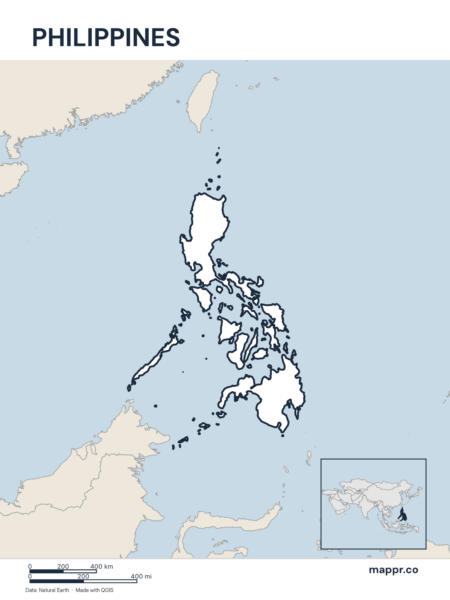 Outline map of Philippines with detailed country borders.
