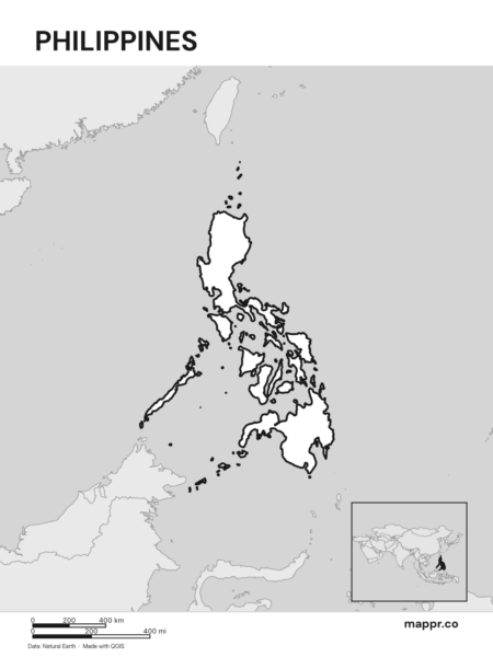 Outline map of Philippines with detailed country borders (black and white).