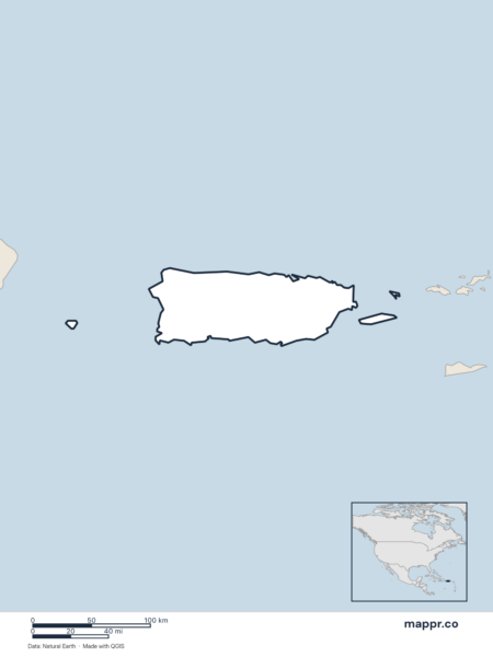 Blank political map of Puerto Rico showing its international borders without labels.
