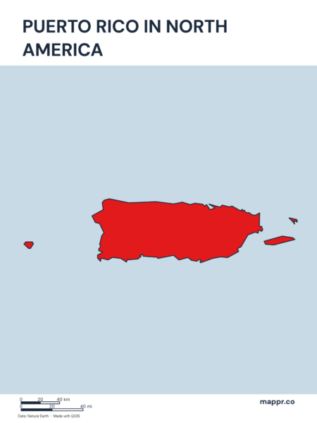A map highlighting Puerto Rico's location on the north american continent.