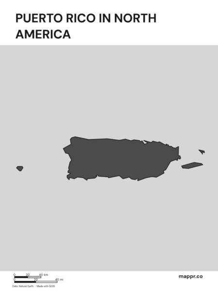 A map highlighting Puerto Rico's location on the north american continent (black and white).