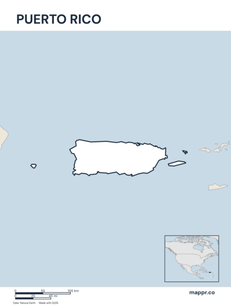 Outline map of Puerto Rico with detailed country borders.