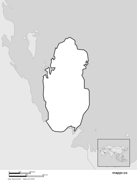 Blank political map of Qatar showing its international borders without labels (black and white).