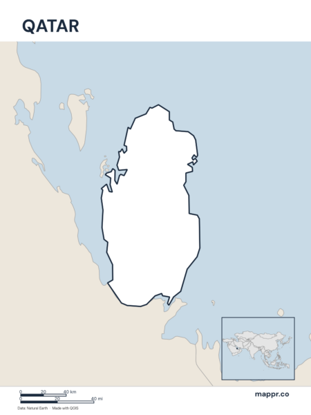 Outline map of Qatar with detailed country borders.