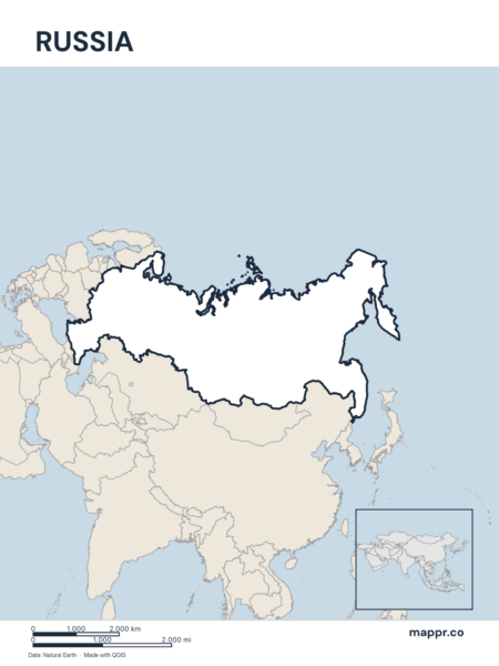 Outline map of Russia with detailed country borders.