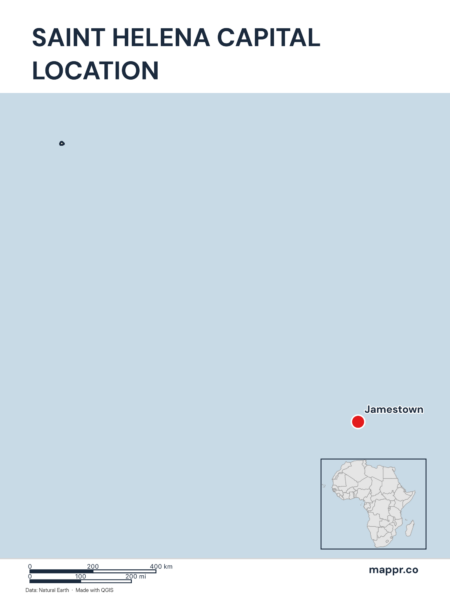 Detailed map pinpointing Jamestown, the capital of Saint Helena.