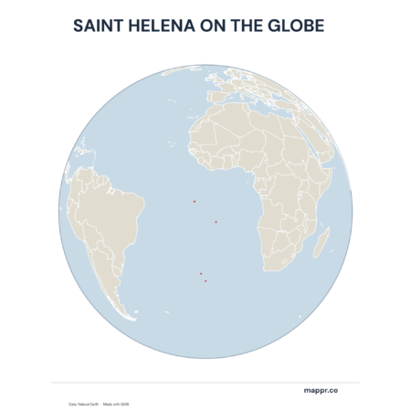 A map highlighting Saint Helena's location on a globe, marked with a red outline.