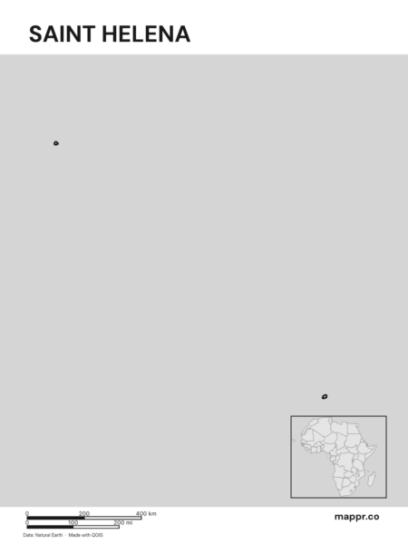 Outline map of Saint Helena with detailed country borders (black and white).