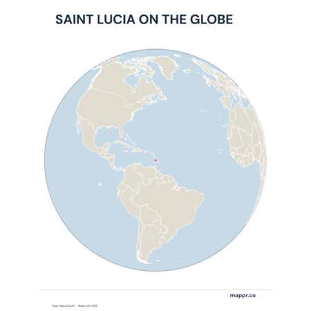 A map highlighting Saint Lucia's location on a globe, marked with a red outline.