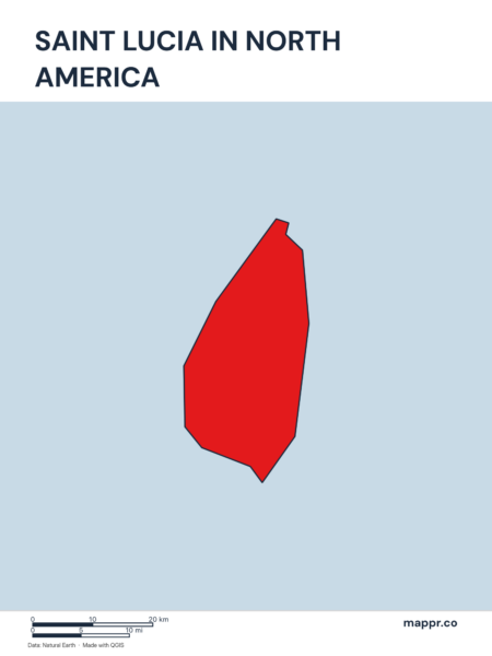 A map highlighting Saint Lucia's location on the north american continent.