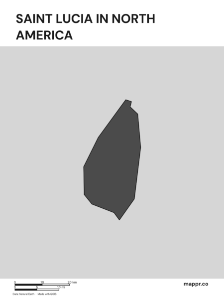 A map highlighting Saint Lucia's location on the north american continent (black and white).