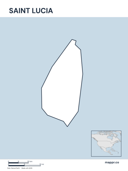 Outline map of Saint Lucia with detailed country borders.