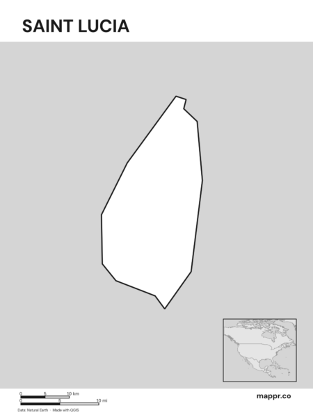 Outline map of Saint Lucia with detailed country borders (black and white).
