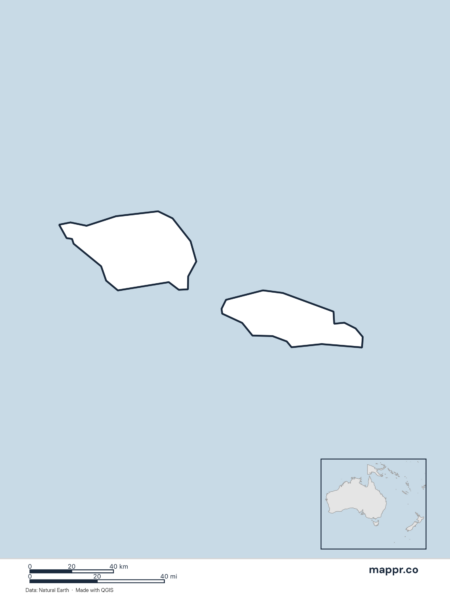 Blank political map of Samoa showing its international borders without labels.