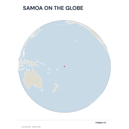A map highlighting Samoa's location on a globe, marked with a red outline.