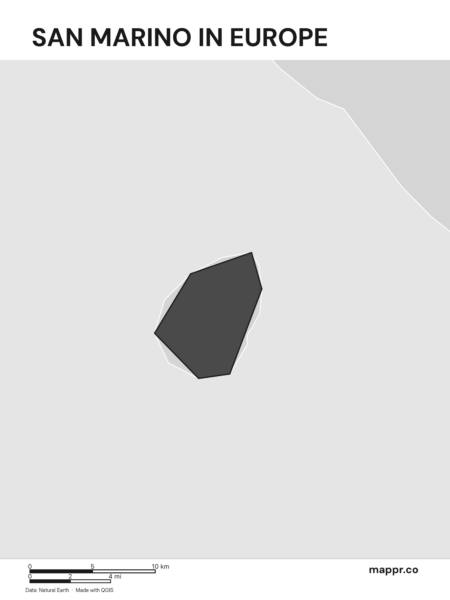 A map highlighting San Marino's location on the european continent (black and white).