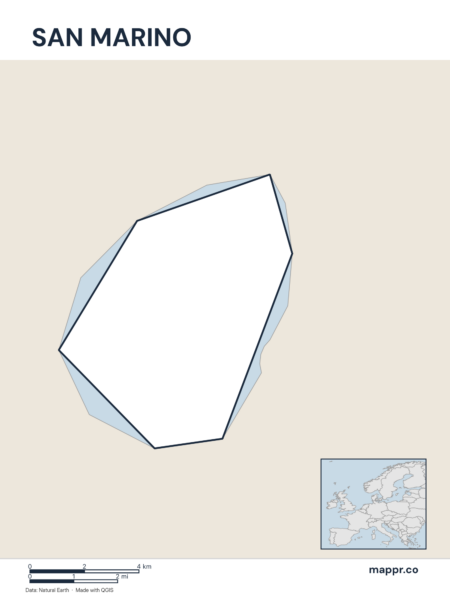 Outline map of San Marino with detailed country borders.