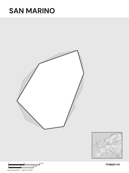 Outline map of San Marino with detailed country borders (black and white).