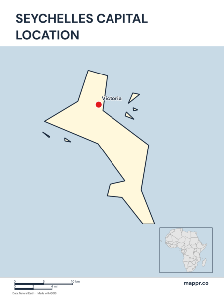 Detailed map pinpointing Victoria, the capital of Seychelles.