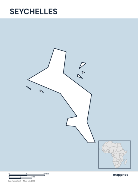 Outline map of Seychelles with detailed country borders.