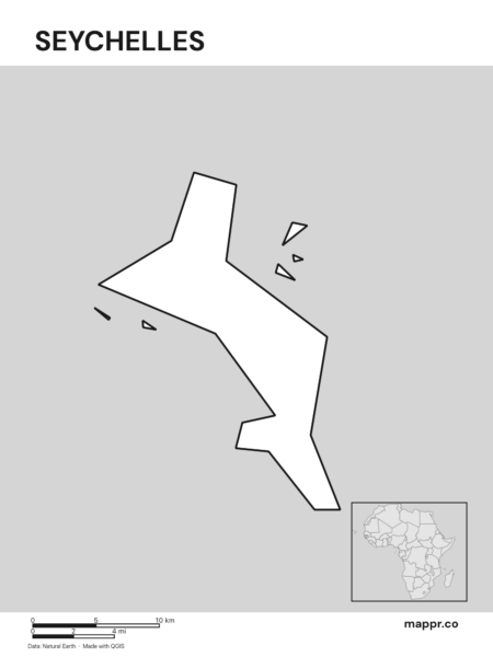 Outline map of Seychelles with detailed country borders (black and white).