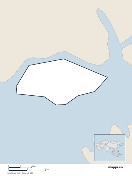 Blank political map of Singapore showing its international borders without labels.