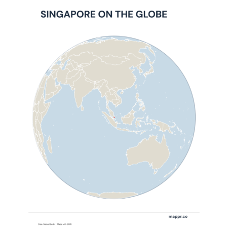 A map highlighting Singapore's location on a globe, marked with a red outline.