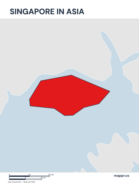 A map highlighting Singapore's location on the asian continent.