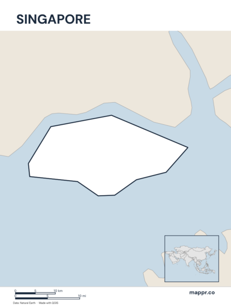 Outline map of Singapore with detailed country borders.