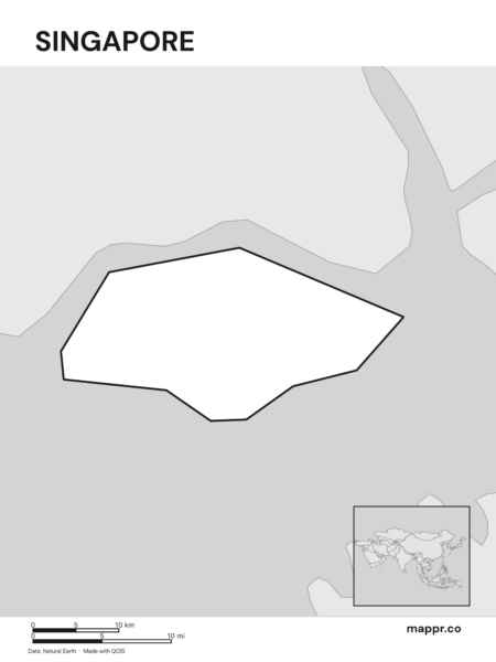 Outline map of Singapore with detailed country borders (black and white).