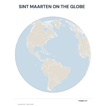 A map highlighting Sint Maarten's location on a globe, marked with a red outline.