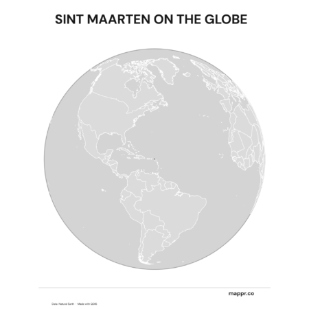A map highlighting Sint Maarten's location on a globe, marked with a red outline (black and white).