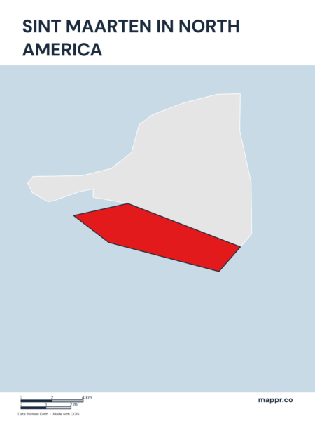 A map highlighting Sint Maarten's location on the north american continent.