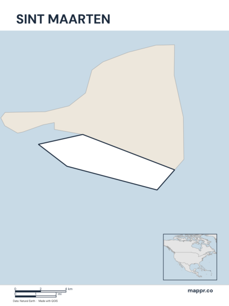 Outline map of Sint Maarten with detailed country borders.