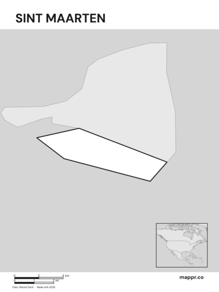 Outline map of Sint Maarten with detailed country borders (black and white).