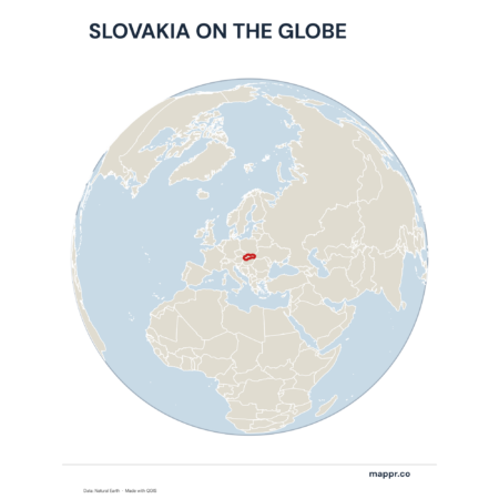 A map highlighting Slovakia's location on a globe, marked with a red outline.