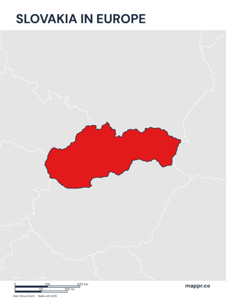 A map highlighting Slovakia's location on the european continent.